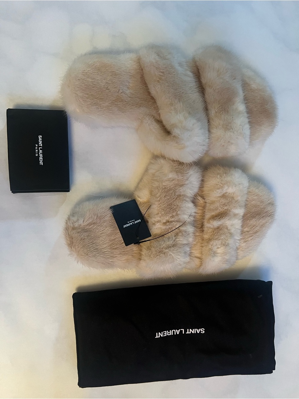 Saint Laurent Mink (Fur) Sandals, Size 40